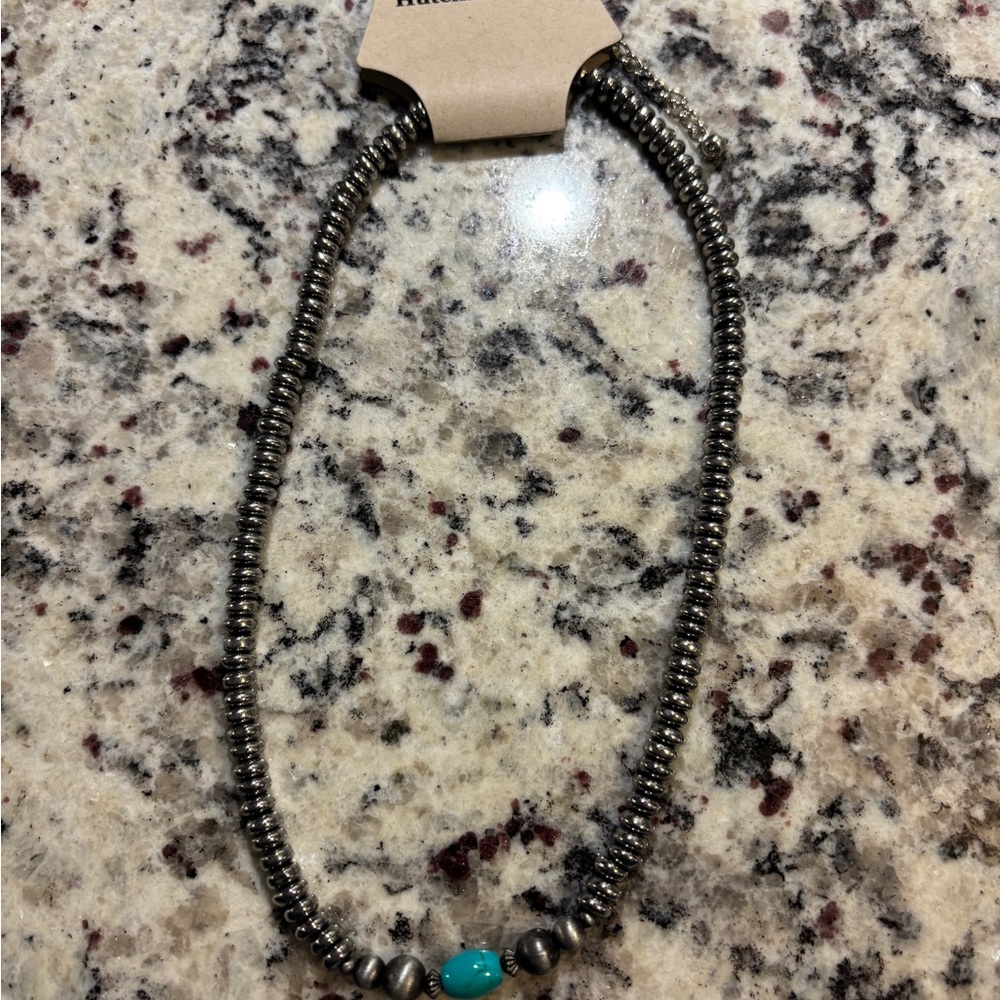 NWT. Silver Navajo Pearl Inspired Necklace with Turquoise Accent